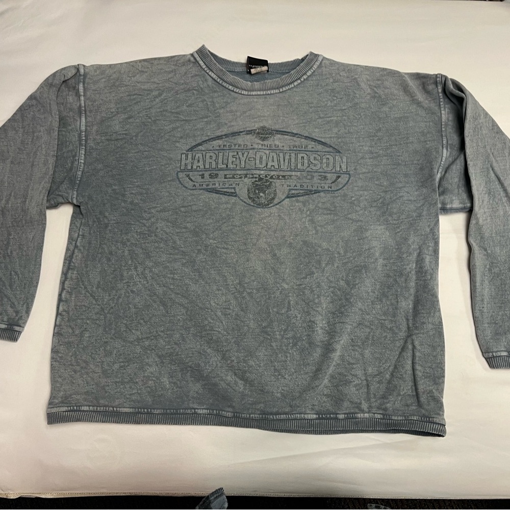 Harley-Davidson Blue/gray faded Sweatshirt Vintage 100% cotton Large